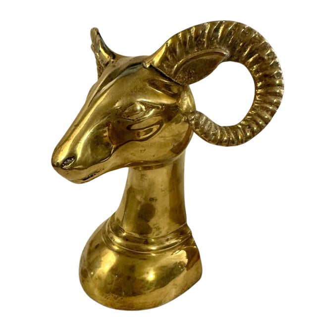 Vintage Brass Rams Head Bookends - A Pair For Sale In Birmingham - Image 6 of 12