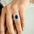 4.72 Ct Blue Sapphire Halo Diamond Art Deco Wedding Ring Size 5.5 For Sale In New York - Image 6 of 12