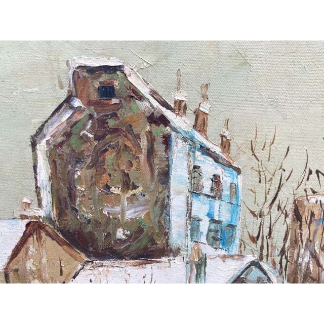 Dove Gray Original Oil Painting on Canvas 'Lapin Agile in Snow', Montmartre Paris Cabaret, Early-Mid 20th Century, Signed For Sale - Image 8 of 13