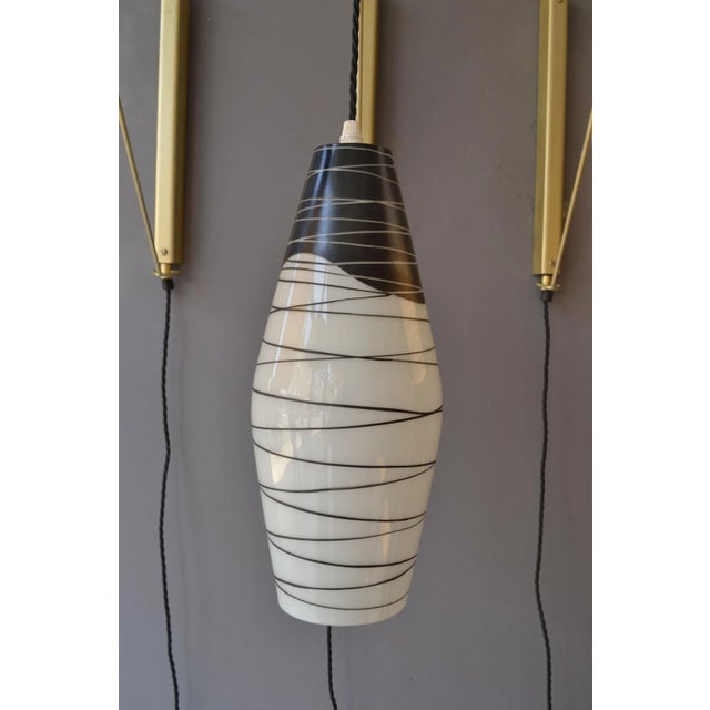 Mid-Century Modern Mid-Century Czech Black & White Hand Painted Glass Wall Lights, Set of 2 For Sale - Image 3 of 12