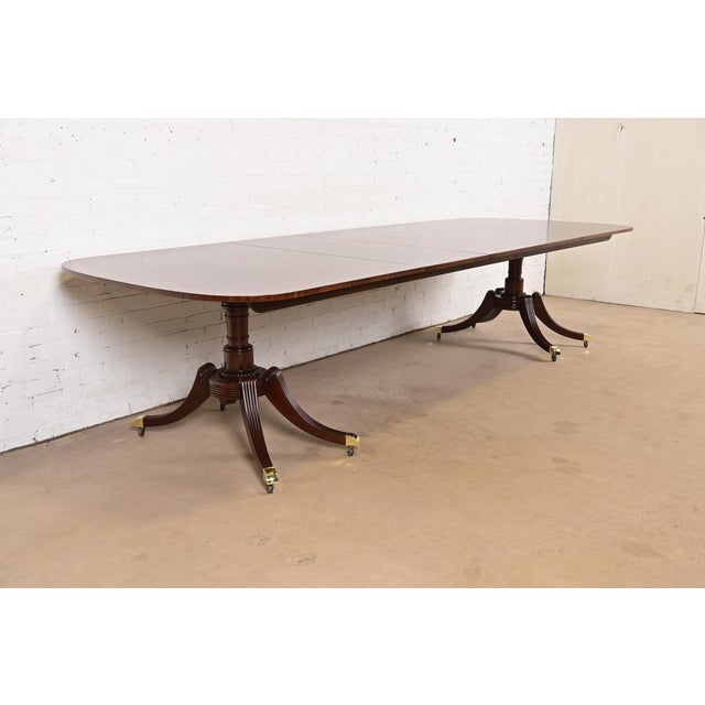 Baker Furniture Company Baker Furniture Georgian Banded Mahogany Double Pedestal Extension Dining Table, Newly Refinished For Sale - Image 4 of 13