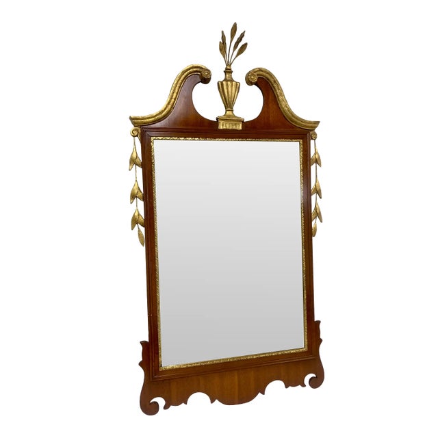 Late 20th Century Friedman Brothers Mahogany Beveled Mirror With Gold Gilt Accents For Sale