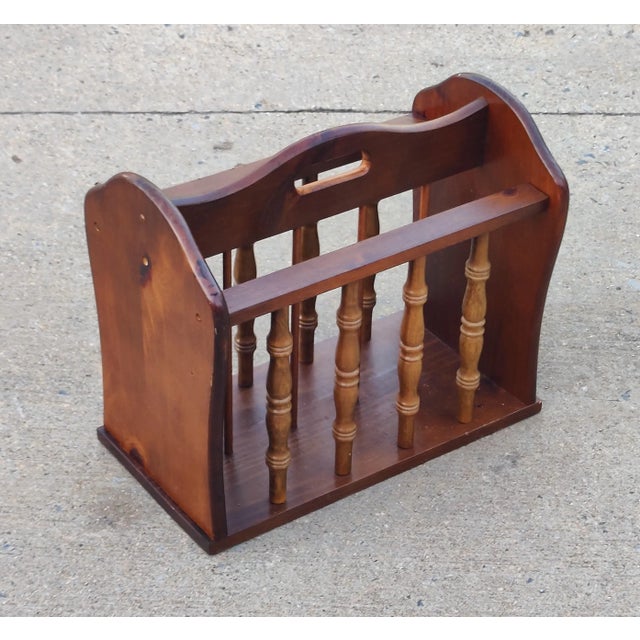 Brown Mid 20th Century Vintage Wooden Magazine Rack, Newspaper Holder For Sale - Image 8 of 8