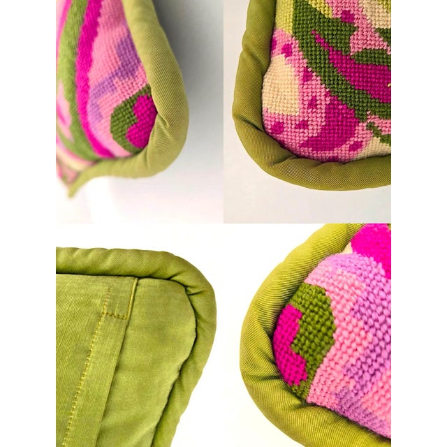 Green Vintage Needlepoint Pillow With Paisley Floral Motif For Sale - Image 8 of 16