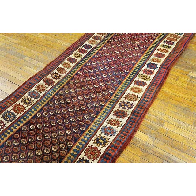 Late 19th Century 1890s Red Diamond Tribal Antique Persian Kurdish Rug 3'6" X 9'5" Handknotted Wool Carpet For Sale - Image 5 of 6