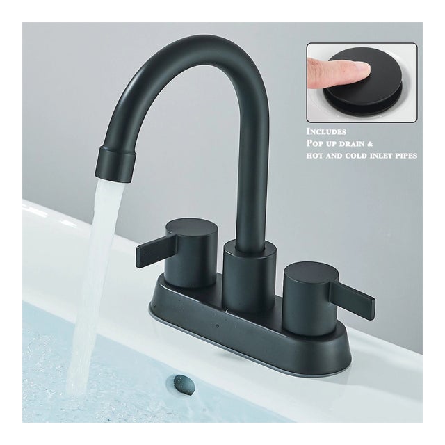 Black 4 Inch 2 Handle Centerset Bathroom Sink Faucet 3 Holes Vanity Mixer Faucet For Sale