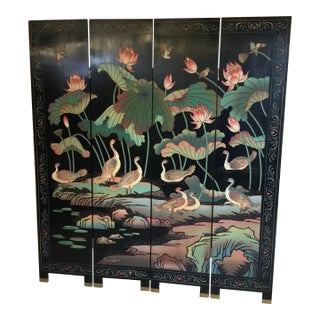 Asian Themed 4 Panel Screen Room Divider For Sale