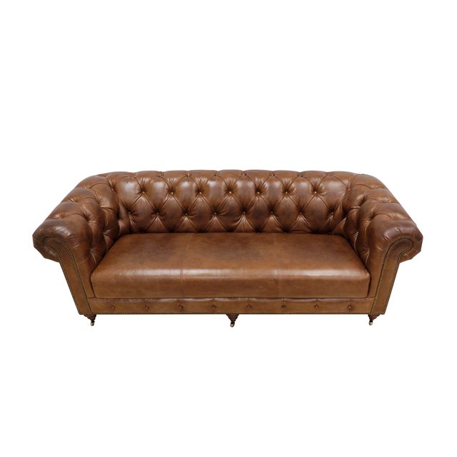 Modern Pasargad Home Paris Club Genuine Leather Chesterfield Sofa, Brown For Sale - Image 3 of 11