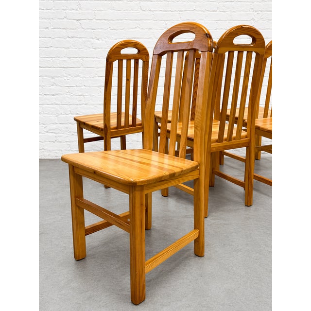 Vintage Solid Wood Slat Back Dining Chairs, Set of 6 – Scandinavian Minimalist Chairs, Light Oak Wood, Modern Farmhouse Seating For Sale - Image 12 of 12