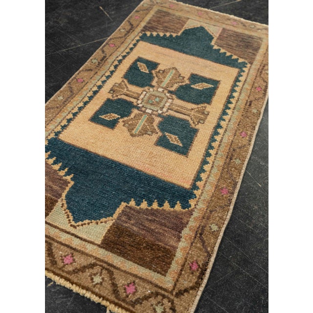 Textile Turkish Mini Rug Oriental Hand Knotted Vintage Rug 1'7" x 3' #21243 For Sale - Image 7 of 8
