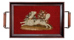 Hunting Spaniel Needlepoint Wood and Glass Tray