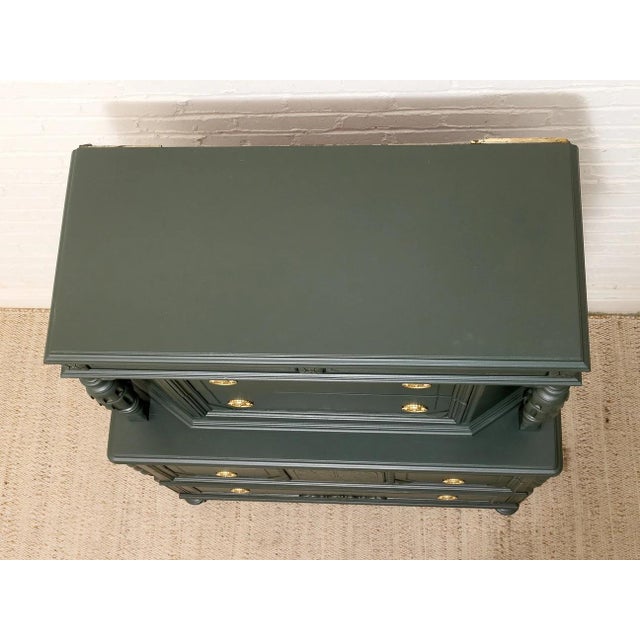 Antique Hunter Green Highboy Dresser With Ornate Carved Details For Sale In Los Angeles - Image 6 of 11