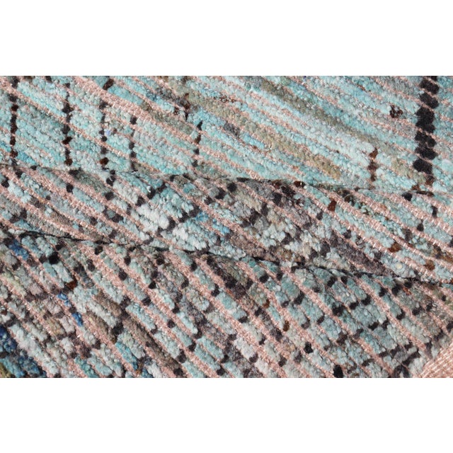 Charcoal Modern Casual Runner in Wool With Sub-Geometric Modern Design in Teal & Charcoal 3'4 X 9'10 For Sale - Image 8 of 9