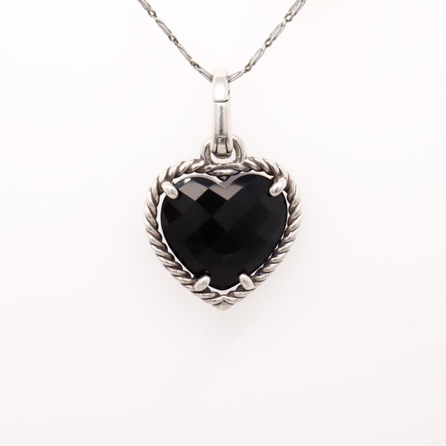 David Yurman David Yurman Sterling Silver & Onyx Figural Heart Pendant / Pendant Enhancer For Sale - Image 4 of 12