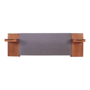 A Paul McCobb for Calvin Irwin Upholstered King Size Bed Teak Headboard With Brass Trim and Two Floating Drawers, Labeled in Drawer.