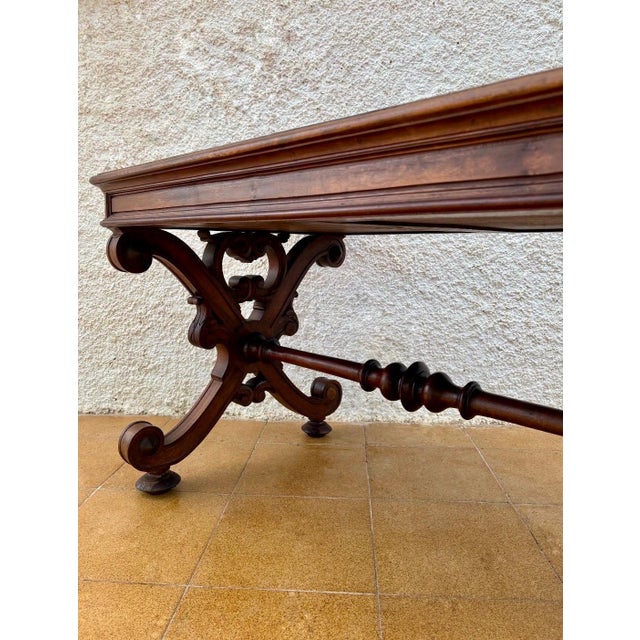 Spanish Baroque Revival Writing Table with Lyre Legs and Leather Top, 1920s For Sale - Image 9 of 10