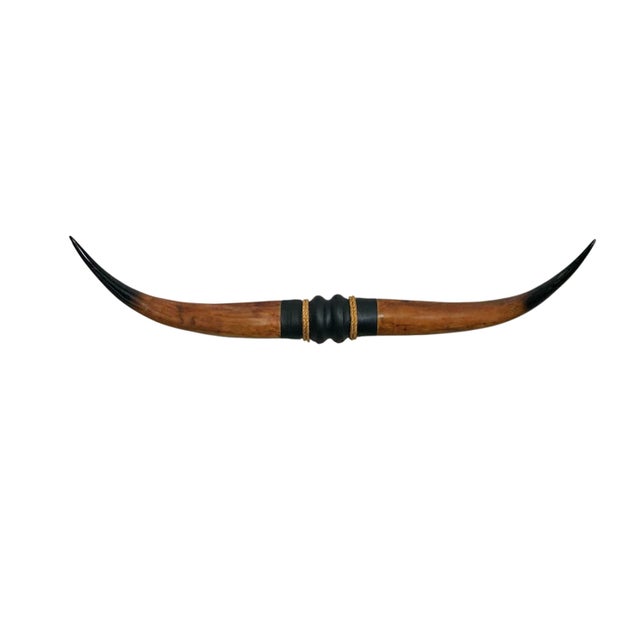 Large 41" Leather-Wrapped Steer Bull Longhorn, Rustic Cabin Wall Mounted Decor For Sale In Tulsa - Image 6 of 8