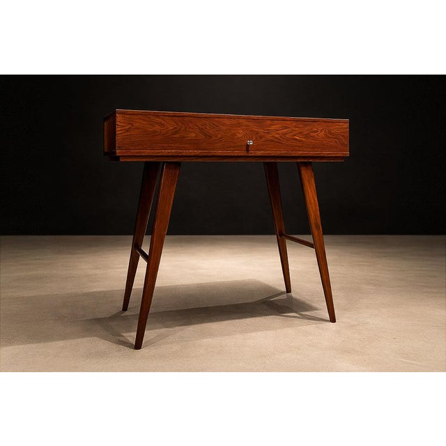 Brown Mid-Century Brazilian Modern Rosewood Lift-Top Desk / Vanity Console, Brazil, 1950s For Sale - Image 8 of 16