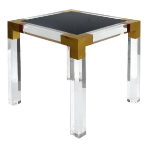 New Custom Lucite Side Table With Interchangeable Tops and Gold Leaf Accents
