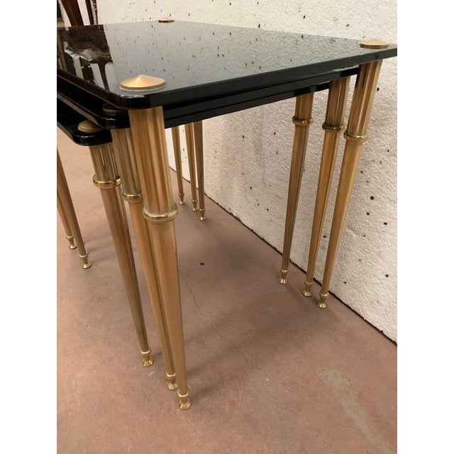 Nesting Table in Brass and Black Glass, 20th Century, Set of 3 For Sale - Image 9 of 12