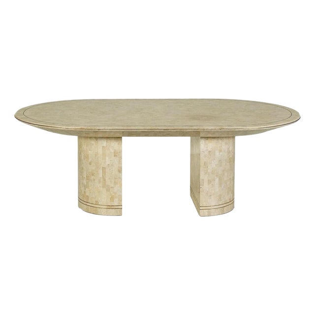 Large Dining Fossilized Coral Table with Stone Mosaic by Karl Springer For Sale