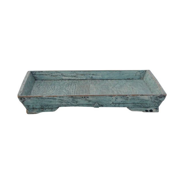Wood Contemporary Weathered Soft Aqua Wash Reclaimed Wood Tray For Sale - Image 7 of 7