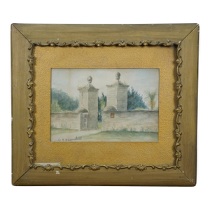 Antique 1908 Cg Churchill St Augustine Florida City Gate Watercolor Painting 16"