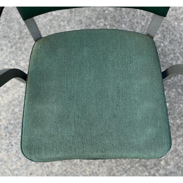 Vintage Industrial Metal Office Chair With Green Upholstery For Sale - Image 11 of 14