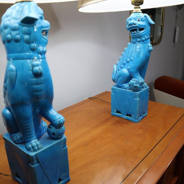 Vintage Chinese Ceramic Foo Dog Lamps, 1970s, Set of 2 For Sale - Image 4 of 6