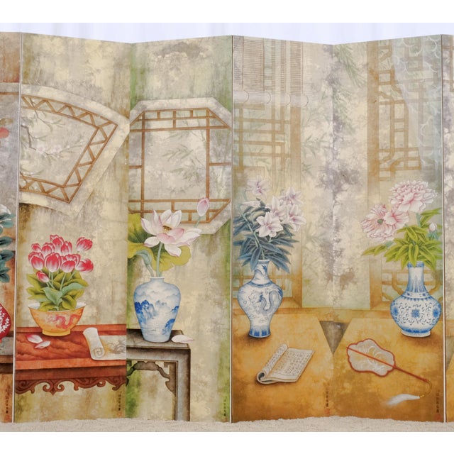 Contemporary Modern Chinese Style 8-Panel Byobu Folding Divider Screen With Home Interior Design Late 20th Century in Excellent Condition For Sale - Image 3 of 6