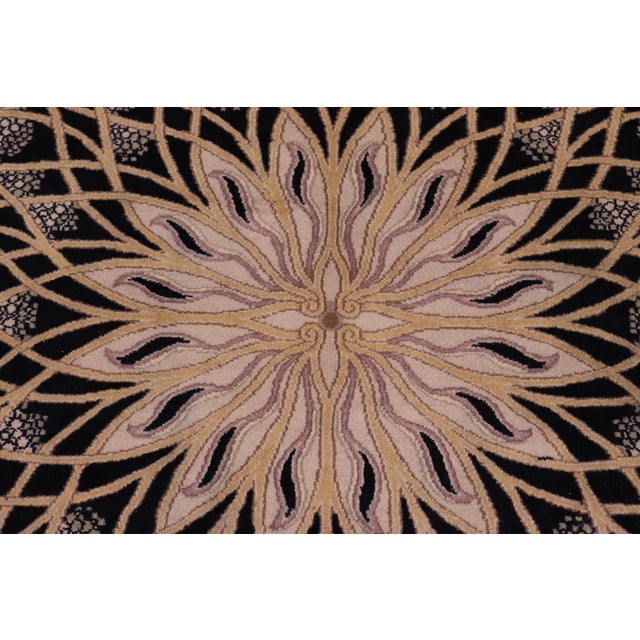 Shabby Chic Medallion 1990's Pak-Persian Tan/Black Wool Rug - 9'2'' X 12'3'' For Sale - Image 4 of 9