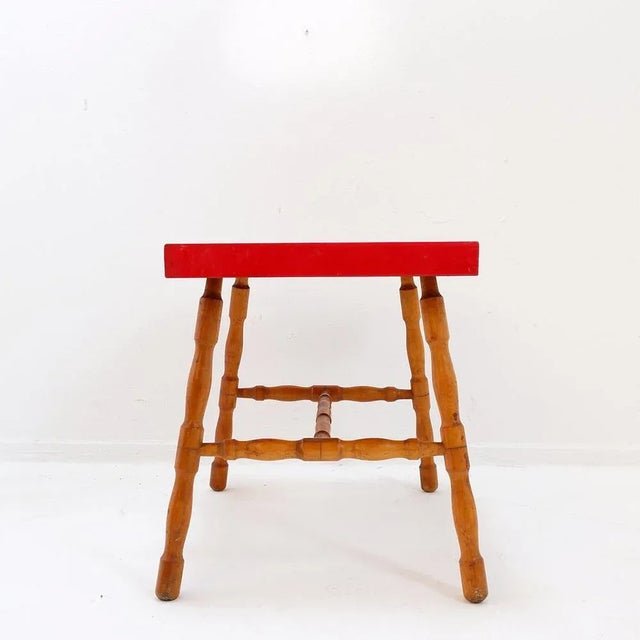 1950s Small Side Table with Turned Legs and Red Top, 1950s For Sale - Image 5 of 16