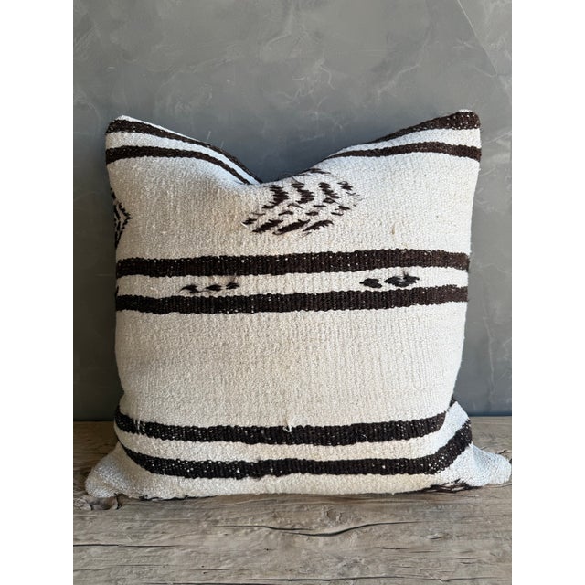 Vintage Turkish Hemp Rug Pillow With Down Insert 24" X 24" For Sale In Los Angeles - Image 6 of 7