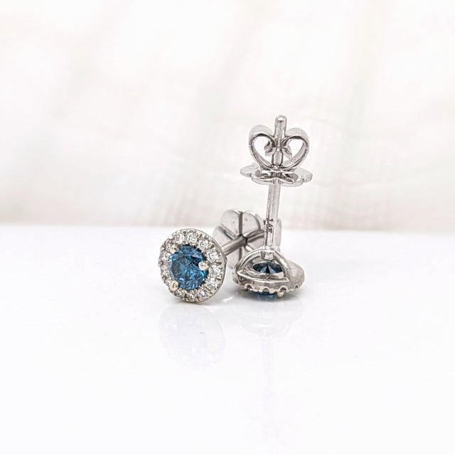 Blue Diamond Stud Earrings With Natural Diamonds in Solid 14k Gold: Round 3.5mm, Pair For Sale In Columbus - Image 6 of 7