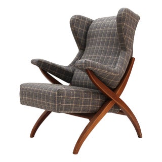 Mid-Century Modern Italian Lounge Chair in Wool and Ash by Franco Albini for Arflex, 1950 For Sale