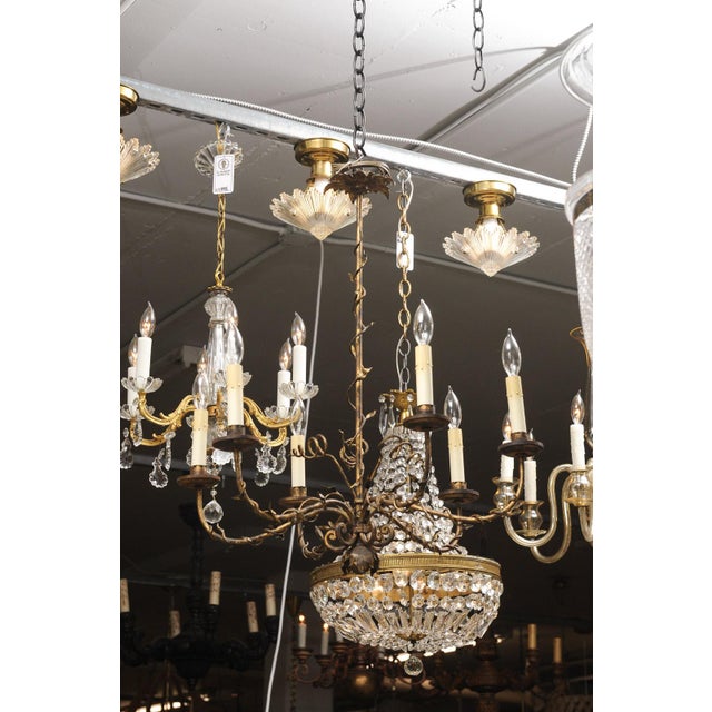 1930s 6-Light Vintage Gilt Floral Tole Chandlier, 1930s Italy For Sale - Image 5 of 12