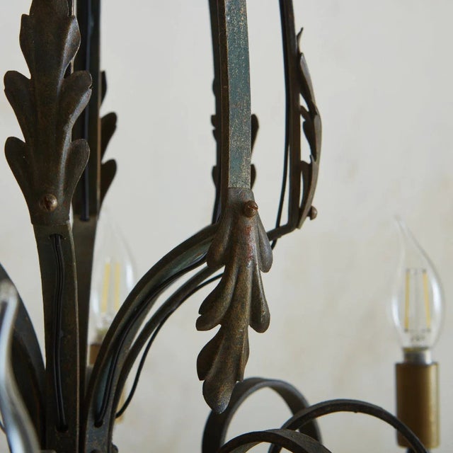 Black Large + Elegant French Iron Work Chandelier, 1920s For Sale - Image 8 of 11