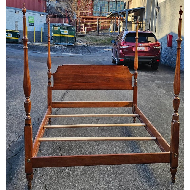 Mid 20th Century Solid Cherry Semi Poster Full Size Bed Frame For Sale - Image 4 of 10