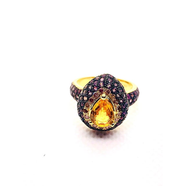 Bochic "Orient" Vintage Fancy Sapphire & Cognac Diamond Ring Set In 18K Gold & Silver For Sale - Image 12 of 18