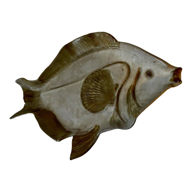 Mid-Century Ceramic Vintage Artisan Signed Pottery Decorative Fish Platter For Sale