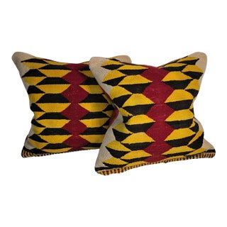 Mid 20th Century Hand Woven Weaving Tumbling Blocks Pillows - A Pair For Sale