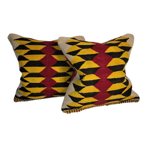 Mid 20th Century Hand Woven Weaving Tumbling Blocks Pillows - A Pair