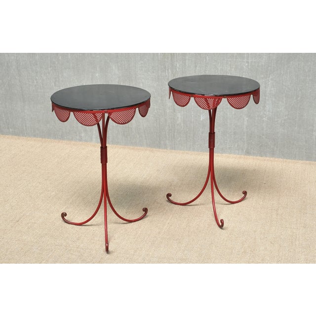 Emilio Terry French Red and Black Tripod Gueridon Tables in the style of Emilio Terry, 1950s, Set of 2 For Sale - Image 4 of 14