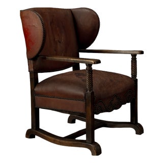 Vintage Leather Chimney Armchair 1920s For Sale