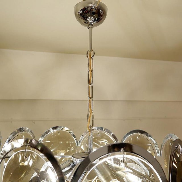 Chrome and Smoked Glass Disc Chandeliers from Vistosi, Italy, 1970s, Set of 2 For Sale - Image 6 of 9