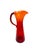 A striking mid-century modern hand-blown glass pitcher featuring a graceful silhouette with vibrant orange-to-red ombré...