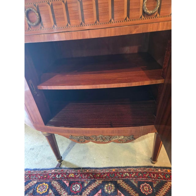 Early 20th Century French Louis XVI–Style Inlaid Marble-Top Demilune Cabinet, For Sale - Image 11 of 11