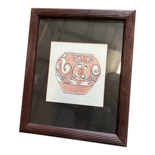 1970s Framed Minimalist Drawing of a Vase For Sale