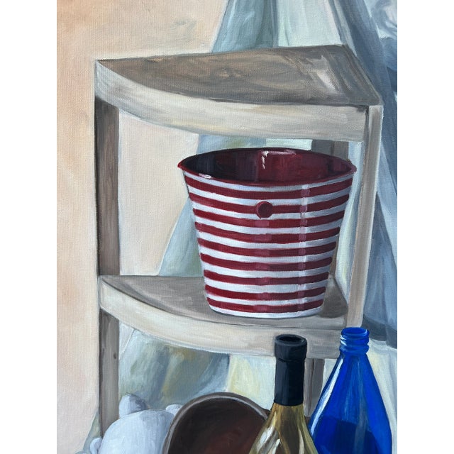 Contemporary Mid Century Still Life Painting Oil on Canvas Large Antique Vintage Unsigned For Sale - Image 3 of 13
