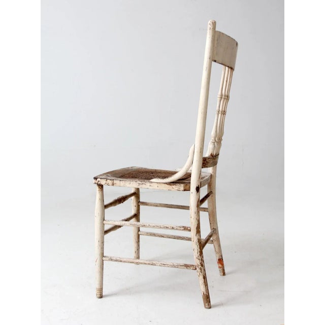 Cream Antique Painted Press Back Chair With Cane Seat For Sale - Image 8 of 11